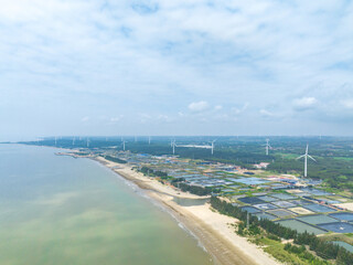 Wind power plant on the Baltic Sea coast in Zhanjiang, Guangdong, China