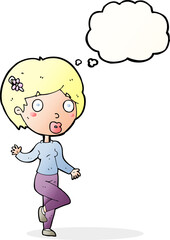 cartoon surprised woman with thought bubble
