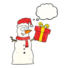 freehand drawn thought bubble textured cartoon snowman