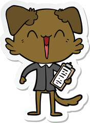 sticker of a happy office dog cartoon