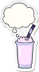 cartoon milkshake with thought bubble as a printed sticker