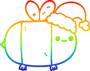 rainbow gradient line drawing of a cartoon christmas bee
