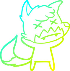 cold gradient line drawing of a cartoon cross eyed fox