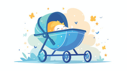 Baby stroller or baby shower element 2d flat cartoo