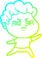 cold gradient line drawing of a cartoon angry man