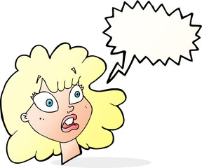 cartoon shocked female face with speech bubble