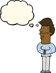 cartoon nervous man with thought bubble