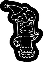 quirky cartoon icon of a robot wearing santa hat