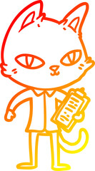 warm gradient line drawing of a cartoon office cat
