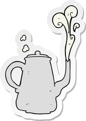 sticker of a cartoon steaming coffee pot