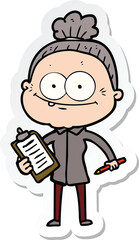 sticker of a cartoon happy old woman