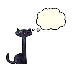 cartoon black cat with thought bubble