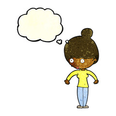 cartoon woman staring with thought bubble