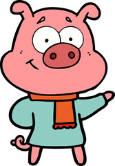Fototapeta premium happy cartoon pig wearing warm clothes