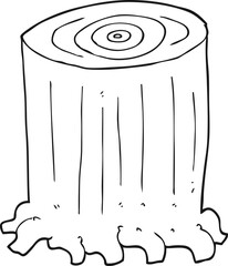 freehand drawn black and white cartoon tree stump