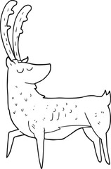 freehand drawn black and white cartoon manly stag