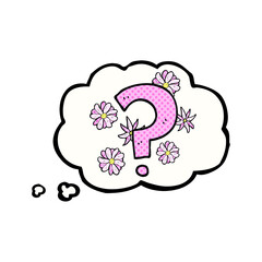 freehand drawn thought bubble cartoon question mark
