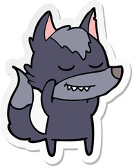 sticker of a friendly cartoon wolf