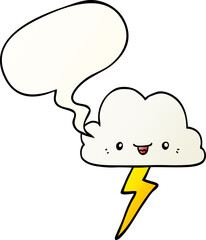 cartoon storm cloud with speech bubble in smooth gradient style
