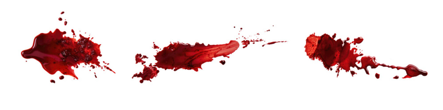 Set of blood stains and drops isolated on transparent background.