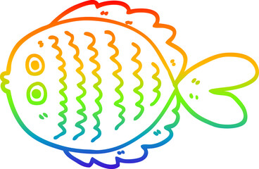 rainbow gradient line drawing of a cartoon flat fish