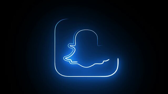 Glowing Neon Line Snapchat Icon Isolated on Black Background. 4K Ultra HD Video Motion Graphic Animation.