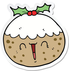 sticker of a cute cartoon christmas pudding