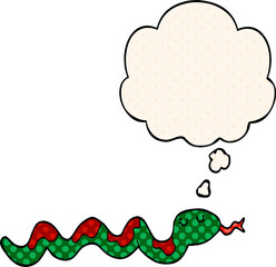 cartoon snake with thought bubble in comic book style