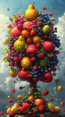 Multifruit tree. Tree of abundance with all kinds of fruits.
