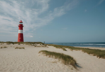 A beautiful light house near the sea in the afternoon
