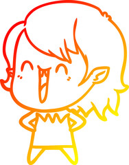 warm gradient line drawing of a cute cartoon happy vampire girl