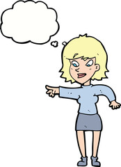 cartoon woman pointing with thought bubble