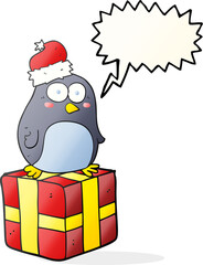 freehand drawn speech bubble cartoon christmas penguin