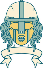 Retro Tattoo Style crying orc fighter character face