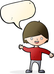 cartoon waving boy with speech bubble