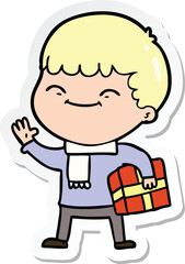 sticker of a cartoon happy boy