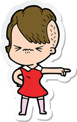 sticker of a cartoon annoyed hipster girl