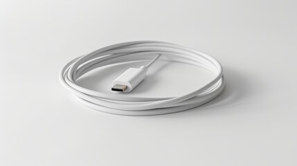 A white background with a white USB type C charger cable that is spiral-shaped and suitable for a variety of devices.