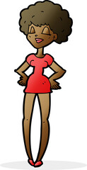 cartoon happy woman with hands on hips