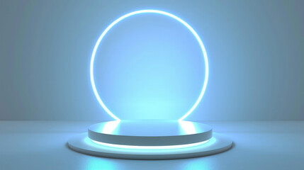 Futuristic Glowing Circle Light on Stand, Ambient Modern Design Element