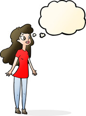 cartoon pretty girl with thought bubble