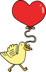 cartoon bird with heart balloon