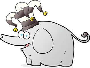 freehand drawn cartoon elephant wearing circus hat