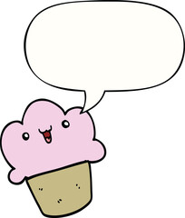 cartoon cupcake with face with speech bubble