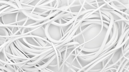 chaotic entangled different thickness white cords background - obrazy, fototapety, plakaty