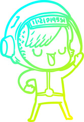 cold gradient line drawing of a cartoon astronaut woman