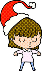 hand drawn comic book style illustration of a woman wearing santa hat