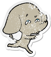 distressed sticker of a cartoon elephant remembering