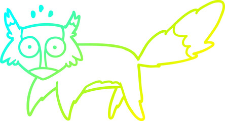 cold gradient line drawing of a cartoon startled fox