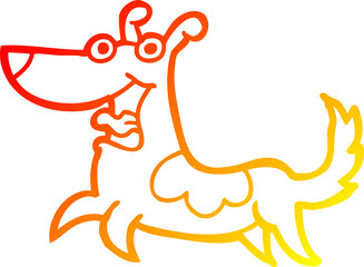 warm gradient line drawing of a happy dog cartoon